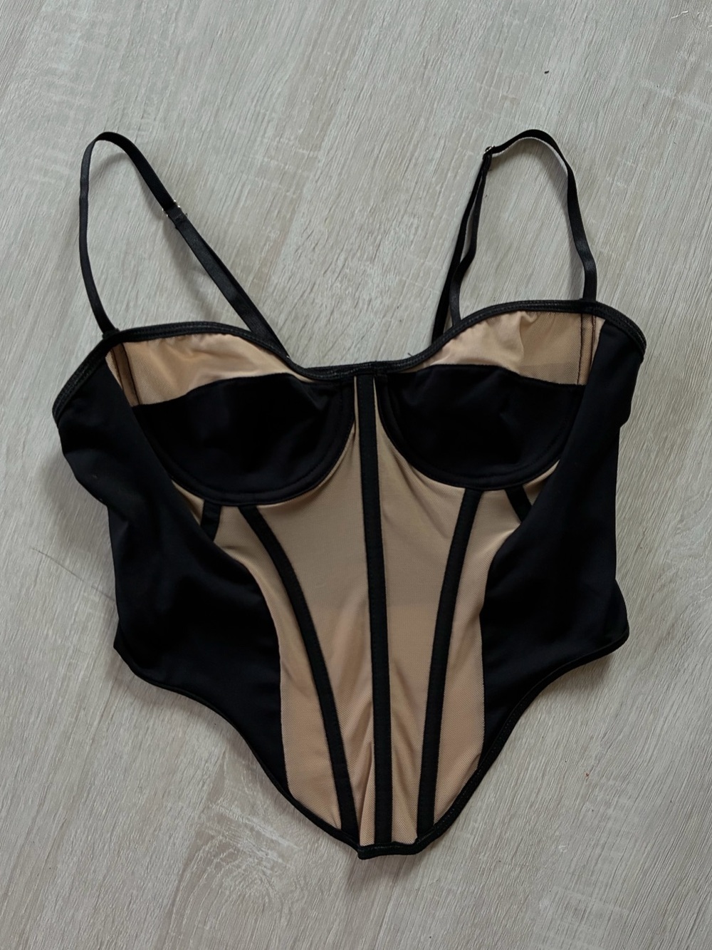 Shein Black Nude Corset Top Underwire Mesh Panel Camisole Size M Streetwear